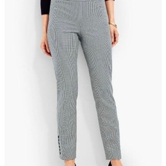 Talbots Blue Ivory Houndstooth Chatham Side Zip Ankle Pants Size 10 - Picture 1 of 14